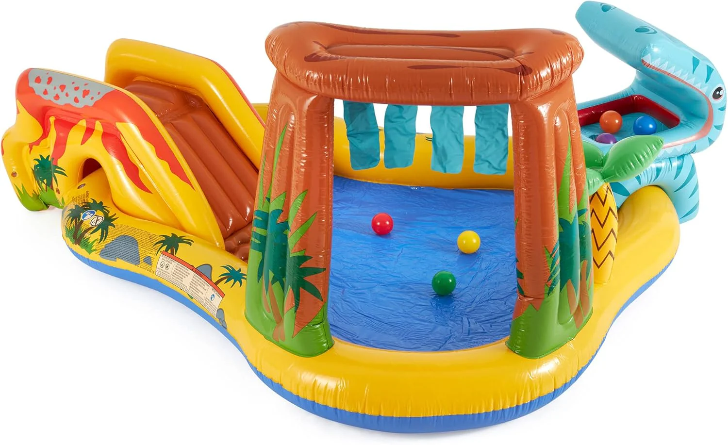 Inflatable Dinosaur Play Center Outdoor Playhouse Inflatable Water Park with Kid Pool Slide, Water Sprayer, Waterfall, and 6 Balls, Multicolor - Image 10