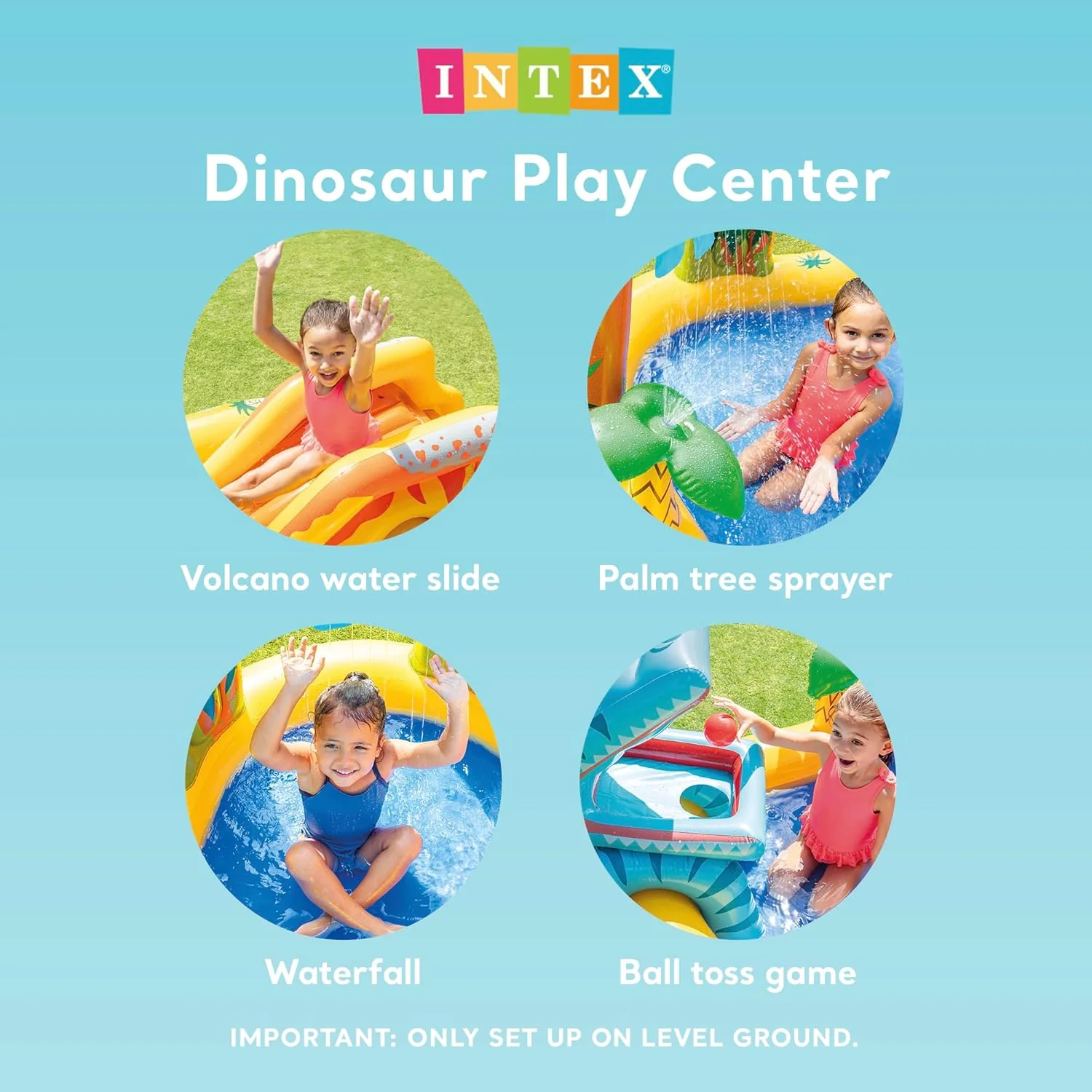 Inflatable Dinosaur Play Center Outdoor Playhouse Inflatable Water Park with Kid Pool Slide, Water Sprayer, Waterfall, and 6 Balls, Multicolor - Image 6