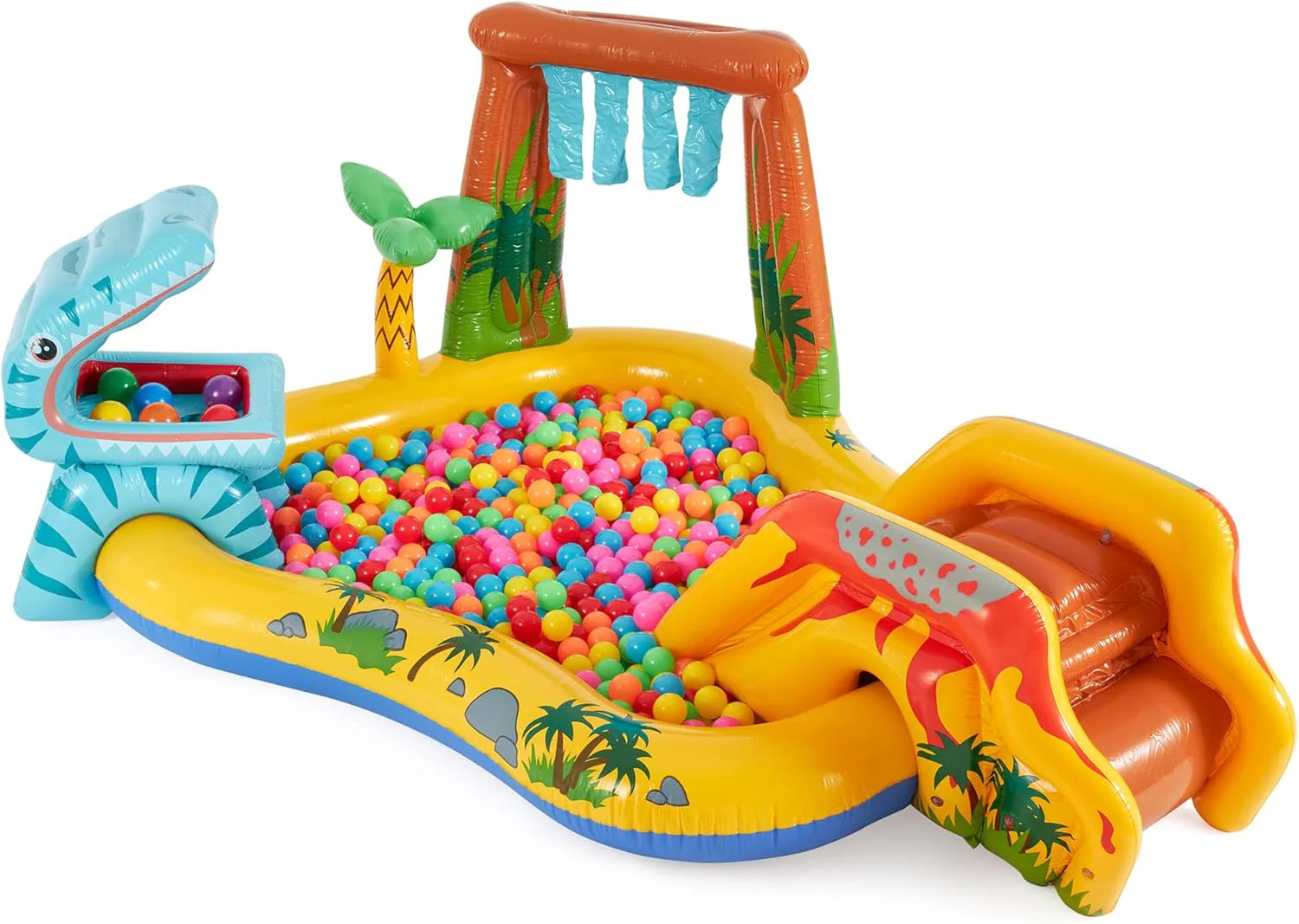 Inflatable Dinosaur Play Center Outdoor Playhouse Inflatable Water Park with Kid Pool Slide, Water Sprayer, Waterfall, and 6 Balls, Multicolor - Image 9
