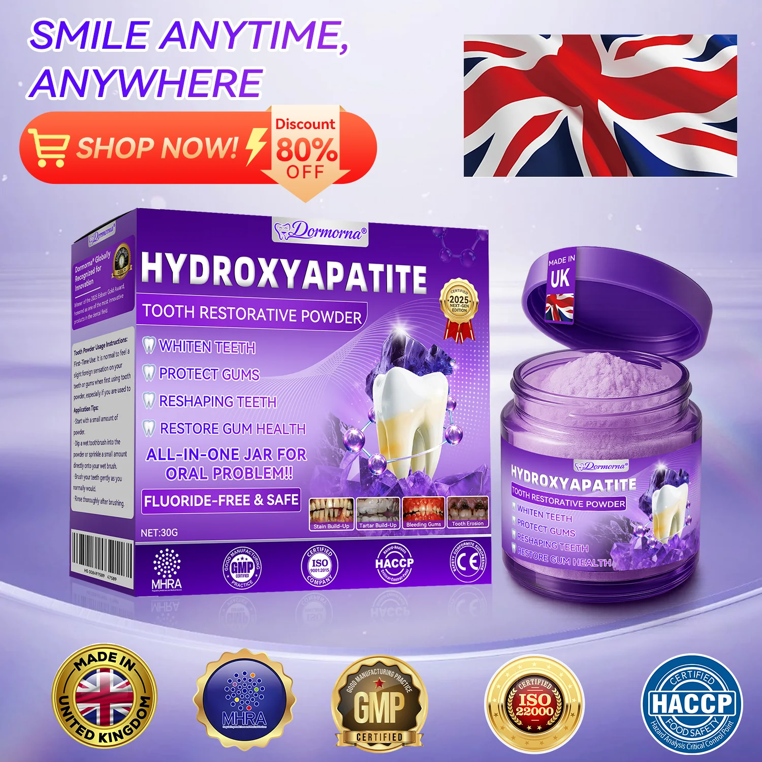 🎉 New Year Special: 80% OFF 💕 Dormorna® Hydroxyapatite Tooth Restorative Powder 🦷